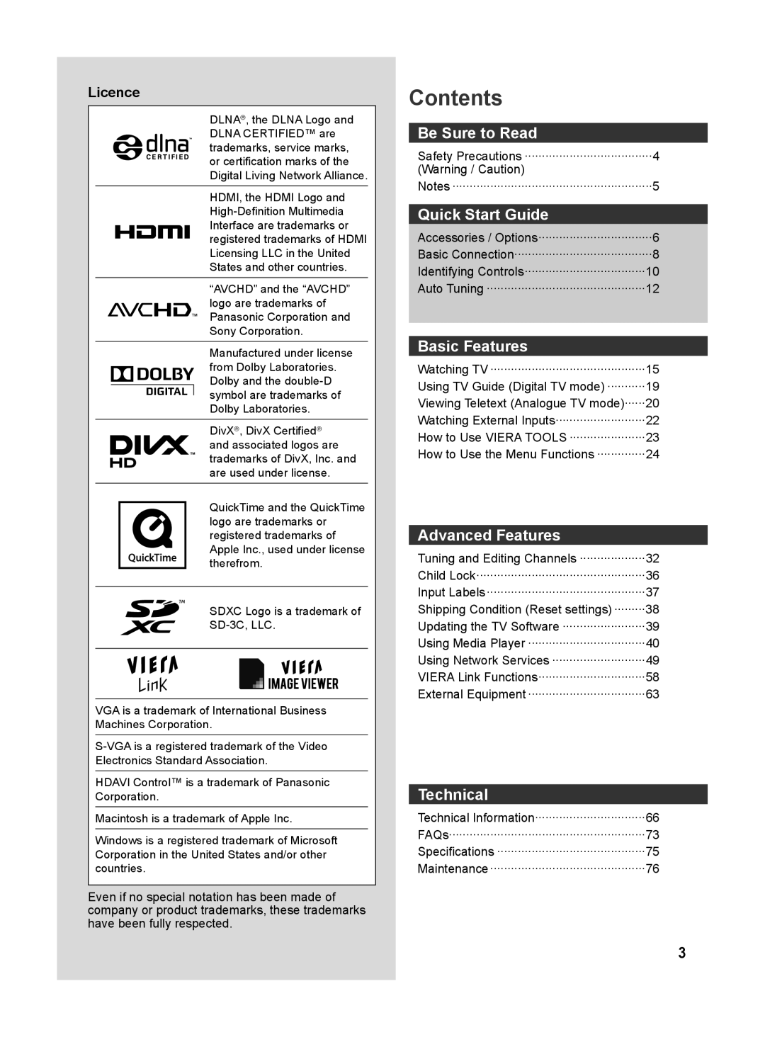 Panasonic TH-L32X30S, TH-L32X30G manual Contents 