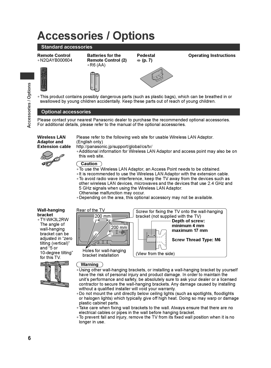 Panasonic TH-L32X30G, TH-L32X30S manual Accessories / Options, Standard accessories, Optional accessories 