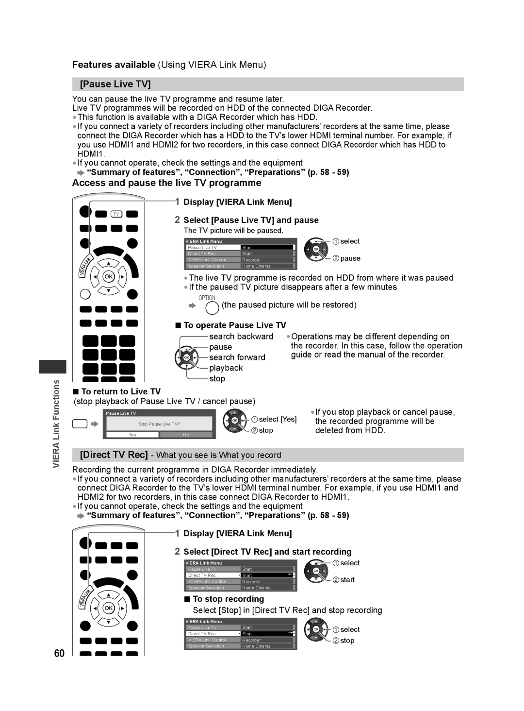 Panasonic TH-L32X30G, TH-L32X30S manual Pause Live TV, Access and pause the live TV programme 