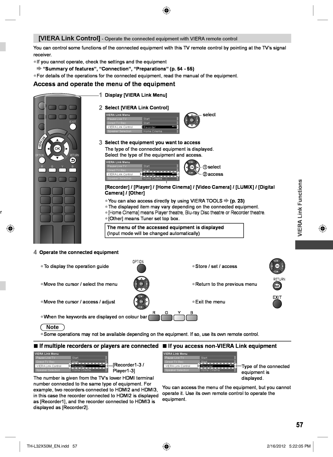 Panasonic TH-L32X50M Access and operate the menu of the equipment, If you access non-VIERA Link equipment 