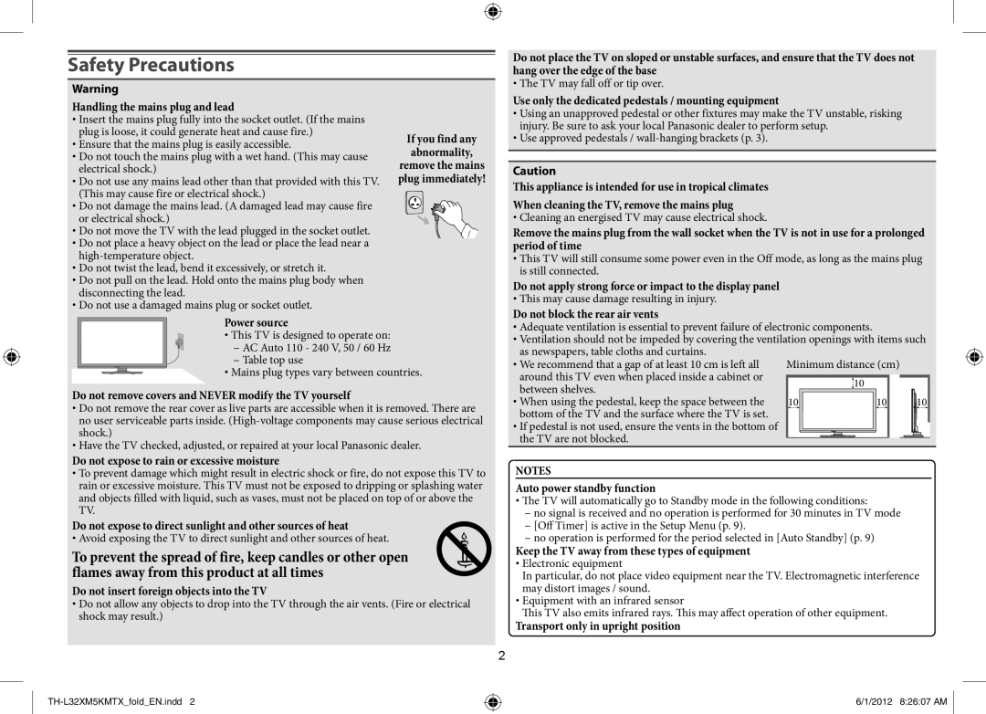 Panasonic TH-L32XM5X, TH-L32XM5T, TH-L32XM5M, TH-L32XM5K operating instructions Safety Precautions 