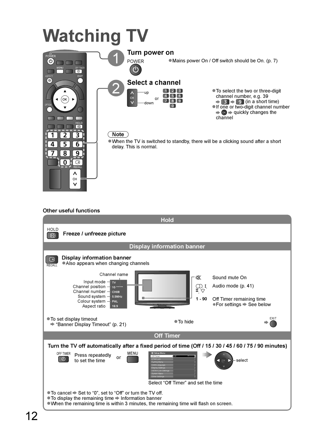 Panasonic TH-L37G10K, TH-L37G10M, TH-L37G10R, TH-L37G10X manual Watching TV, Turn power on, Select a channel 