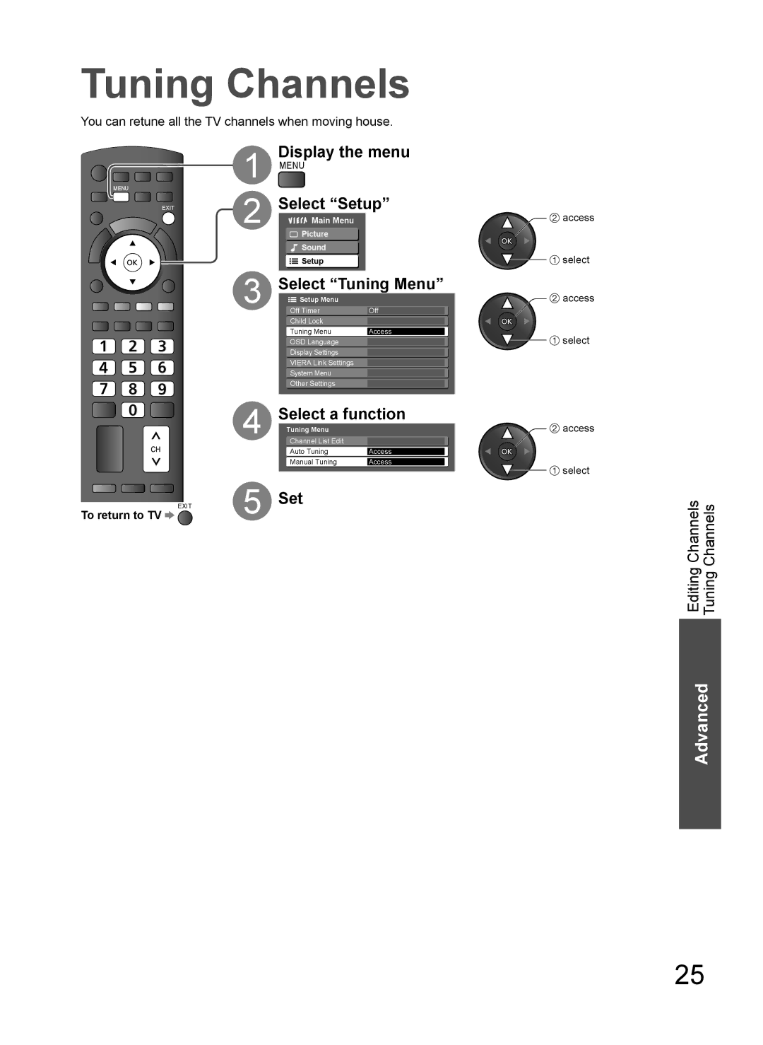 Panasonic TH-L37G10M, TH-L37G10K, TH-L37G10R, TH-L37G10X manual Tuning Channels, Select a function, Select Tuning Menu 