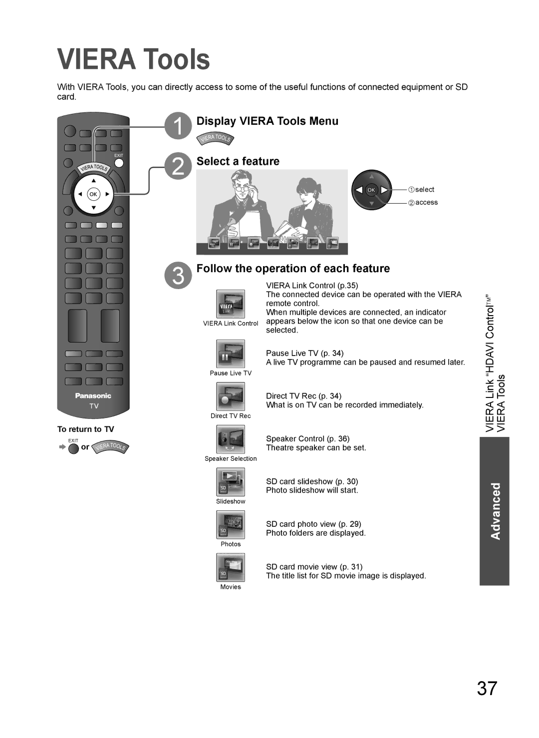 Panasonic TH-L37G10M, TH-L37G10K manual Display Viera Tools Menu, Select a feature, Follow the operation of each feature 