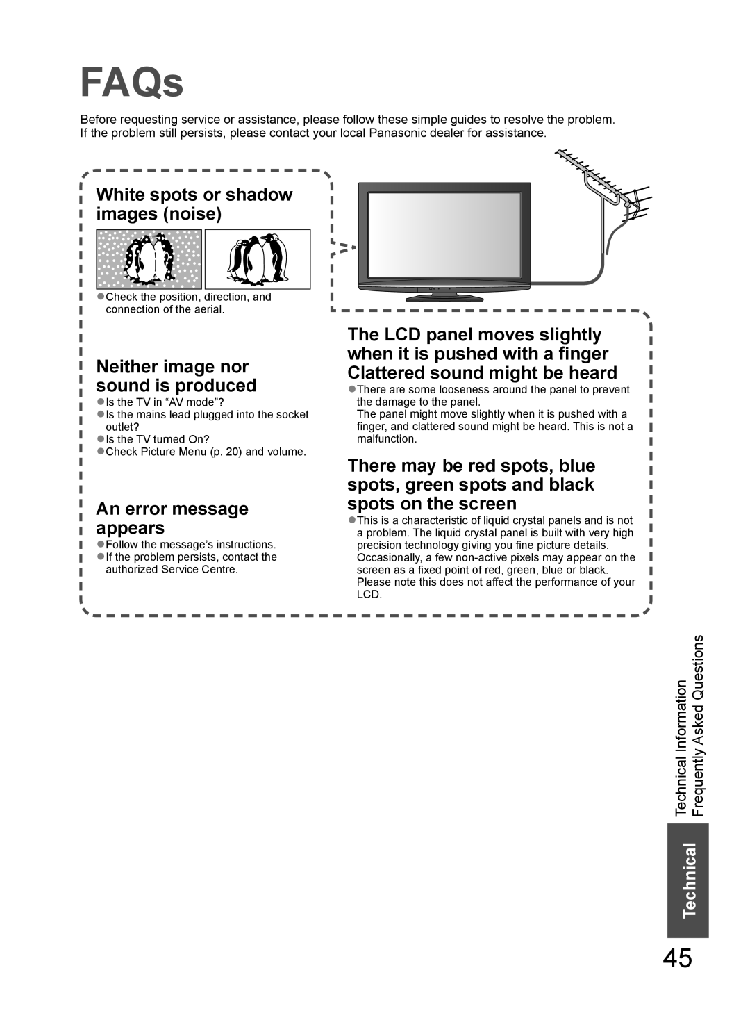 Panasonic TH-L37G10M, TH-L37G10K, TH-L37G10R, TH-L37G10X FAQs, Check the position, direction, and connection of the aerial 