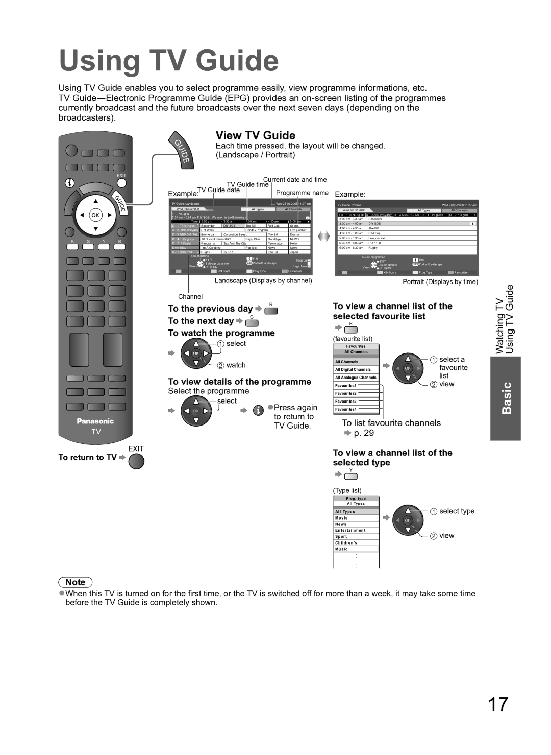 Panasonic TH-L37S10A manual Using TV Guide, View TV Guide, To the previous day To the next day To watch the programme 