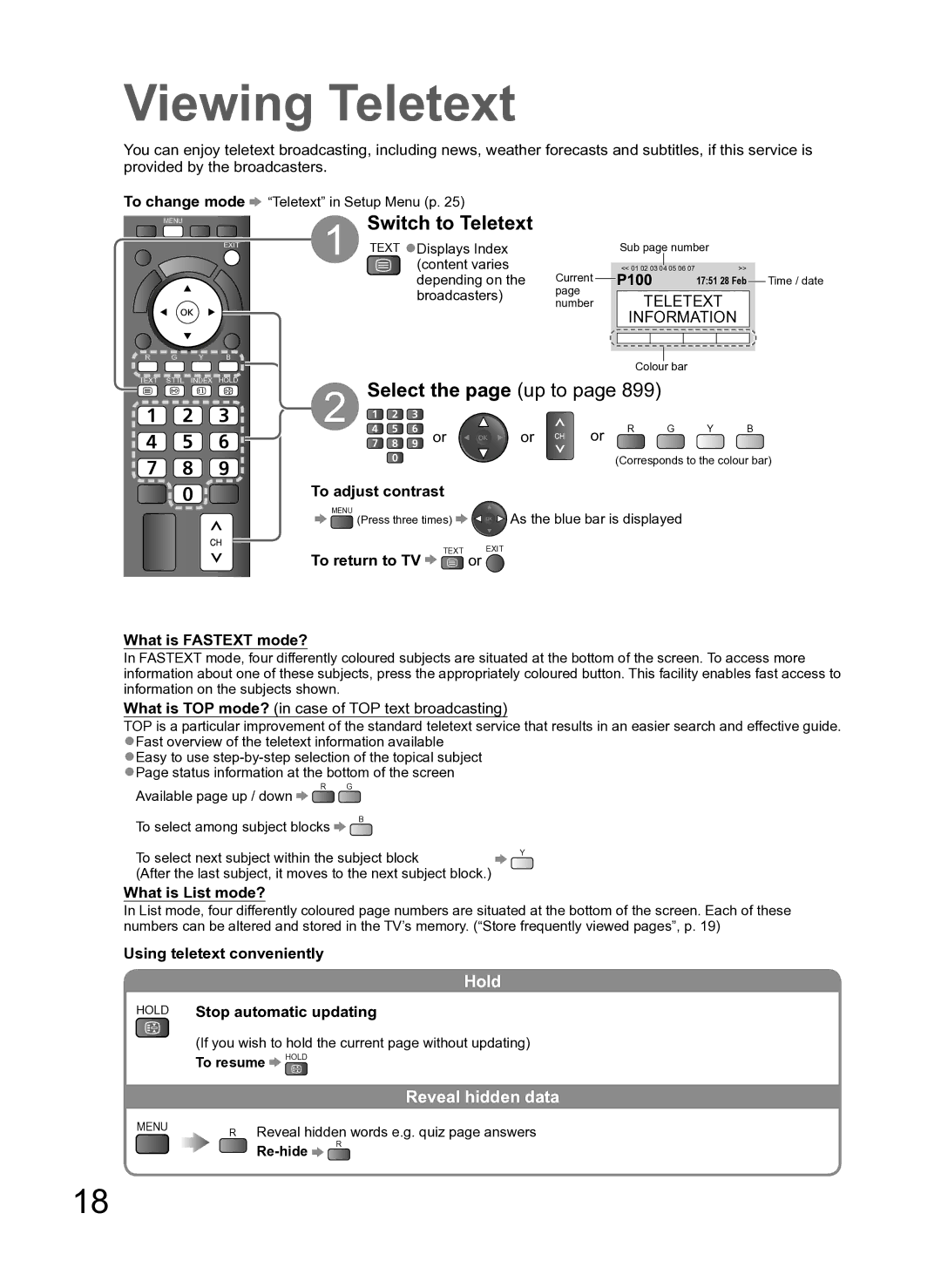 Panasonic TH-L37S10A manual Viewing Teletext, Reveal hidden data 