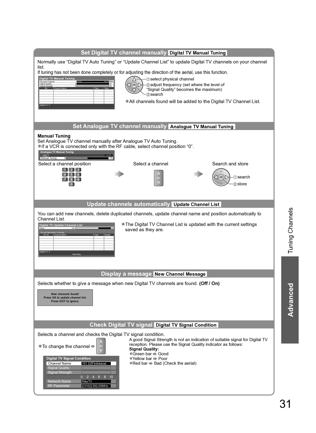 Panasonic TH-L37S10A Set Digital TV channel manually Digital TV Manual Tuning 