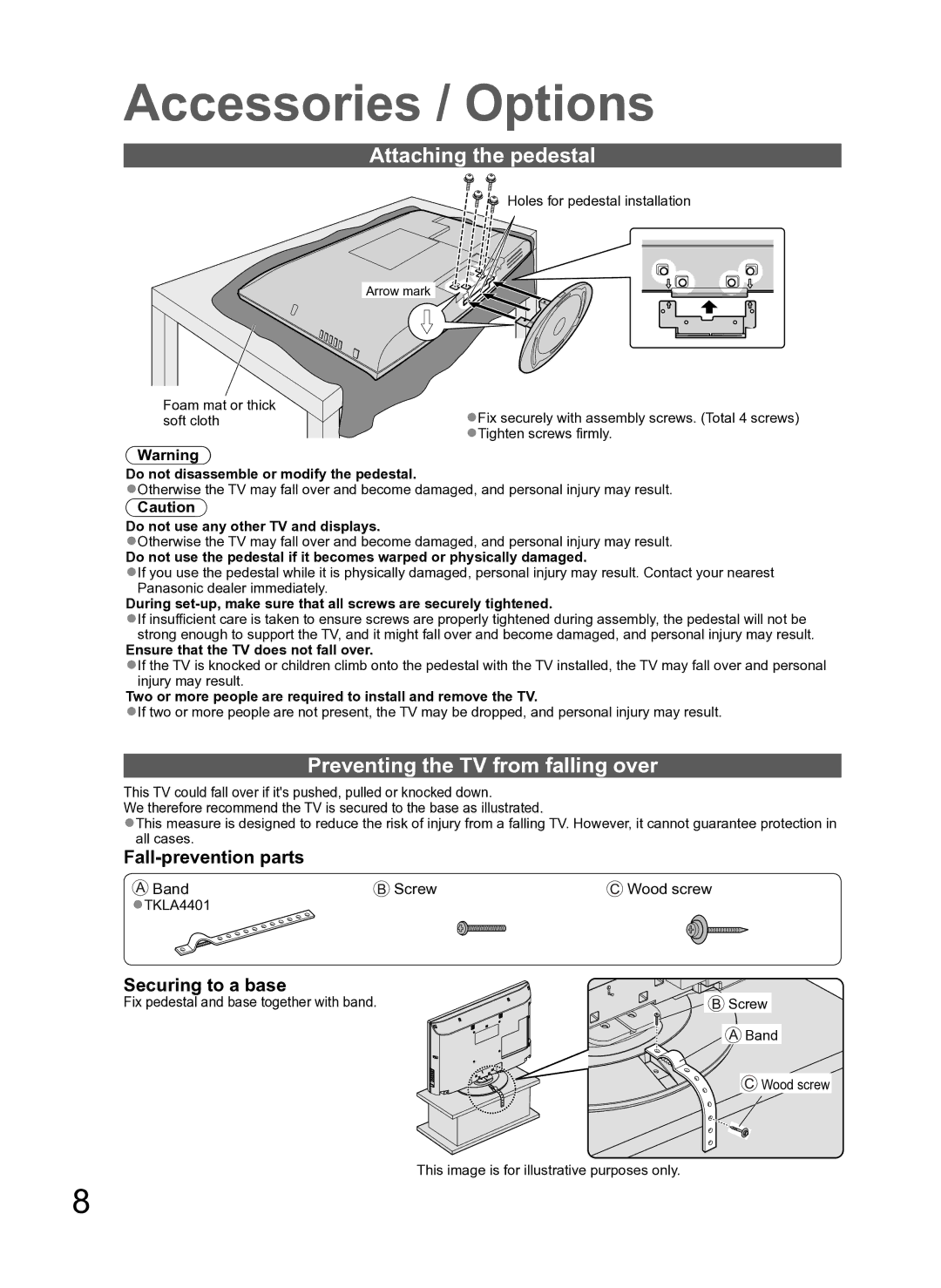 Panasonic TH-L37S10A Attaching the pedestal, Preventing the TV from falling over, Do not use any other TV and displays 