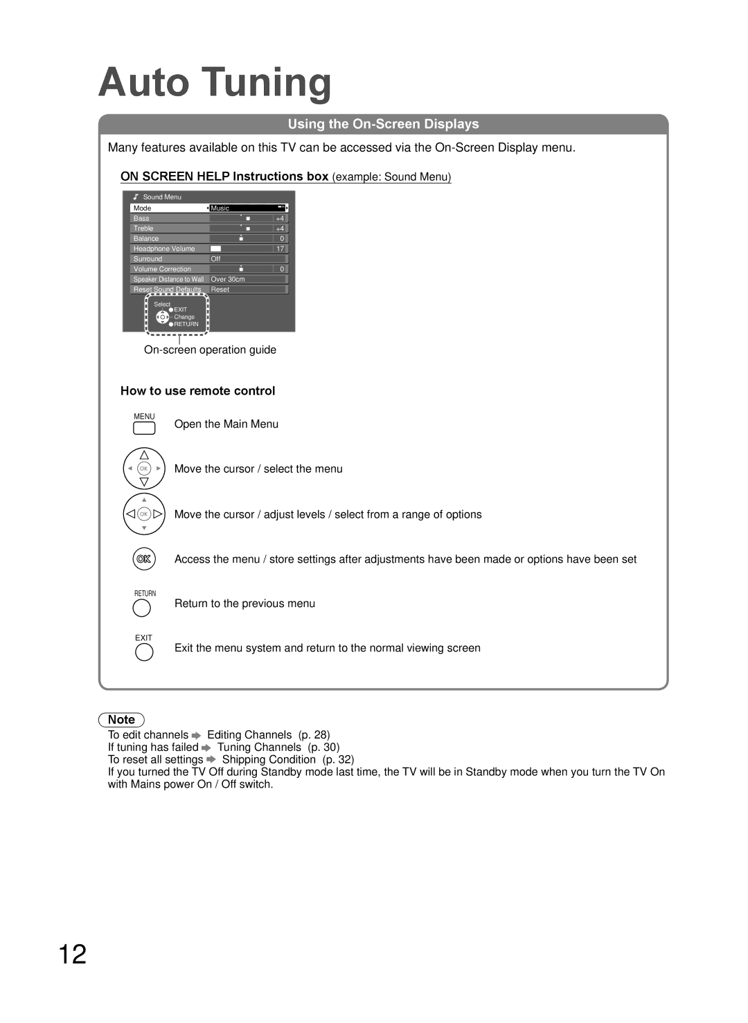 Panasonic TH-L37V10A Using the On-Screen Displays, On Screen Help Instructions box example Sound Menu 