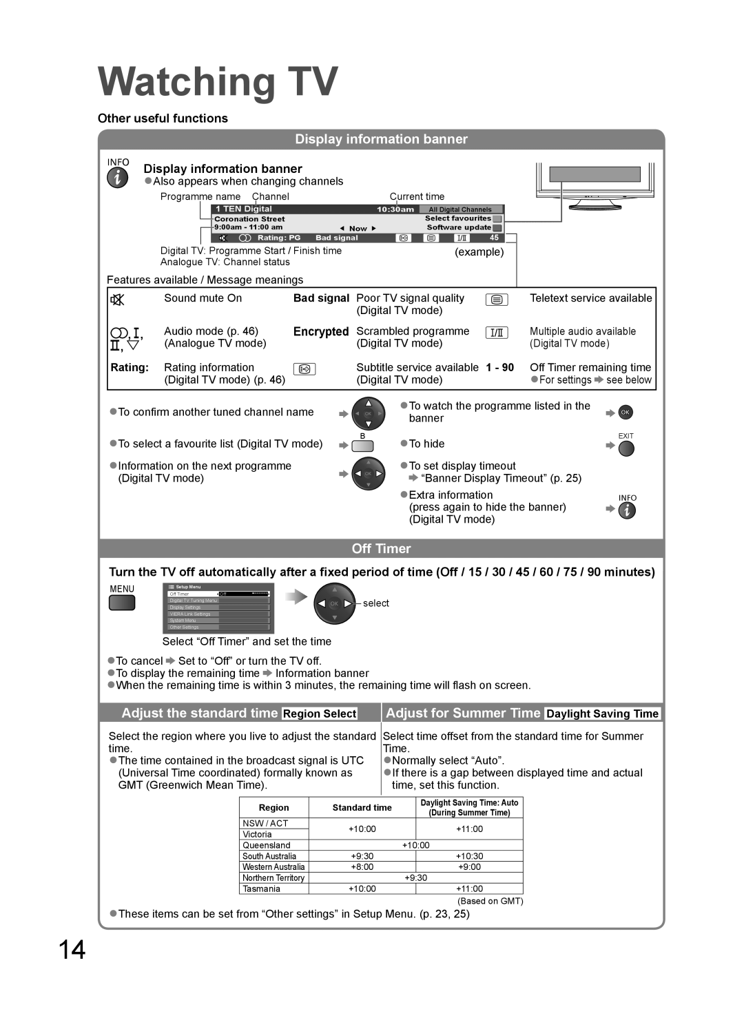 Panasonic TH-L37V10A operating instructions Display information banner, Off Timer, Encrypted 