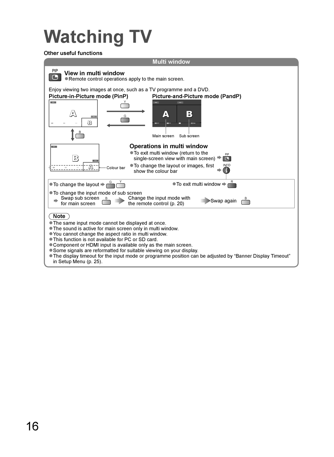 Panasonic TH-L37V10A operating instructions Multi window, To change the layout or images, first, Show the colour bar 