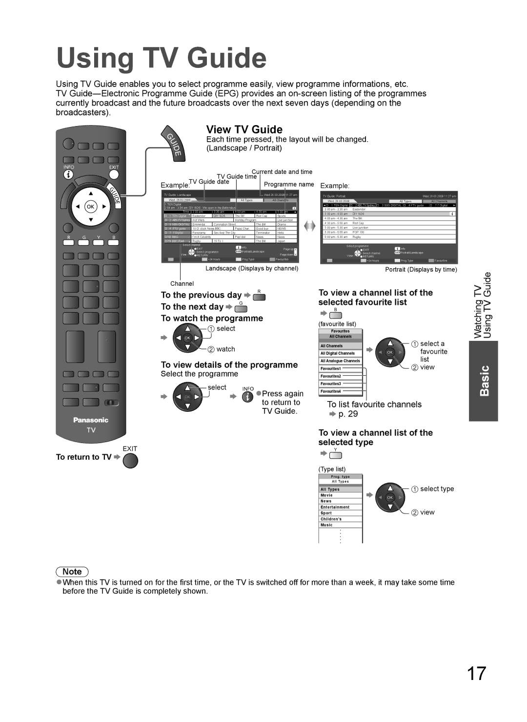 Panasonic TH-L37V10A Using TV Guide, View TV Guide, To the previous day To the next day To watch the programme 