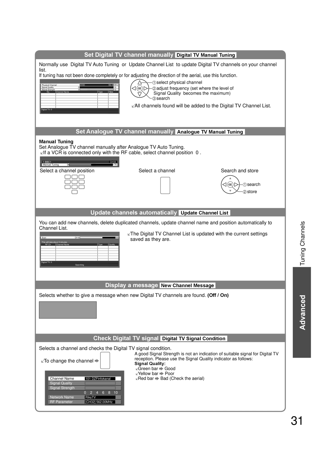 Panasonic TH-L37V10A operating instructions Set Digital TV channel manually Digital TV Manual Tuning 