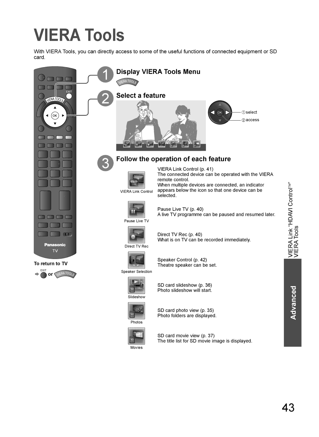 Panasonic TH-L37V10A Display Viera Tools Menu, Select a feature, Follow the operation of each feature 