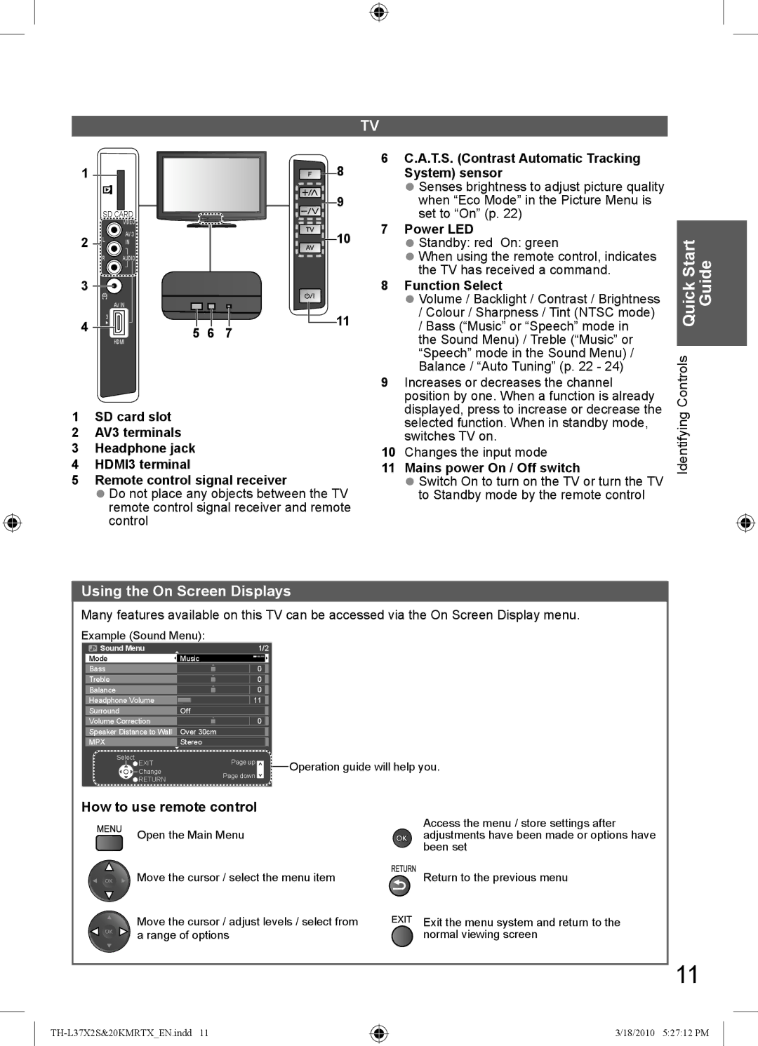 Panasonic TH-L37X20T, TH-L37X2S TH-L37X20K, TH-L37X20X, TH-L37X20M, TH-L37X20R Using the On Screen Displays 