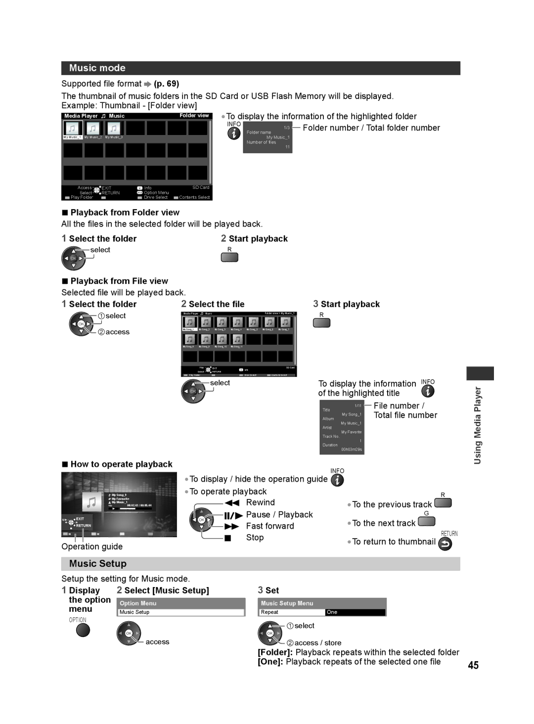 Panasonic TH-L42E30X, TH-L42E30T, TH-L42E30M, TH-L42E30K, TH-L32E30M manual Music mode, Music Setup 