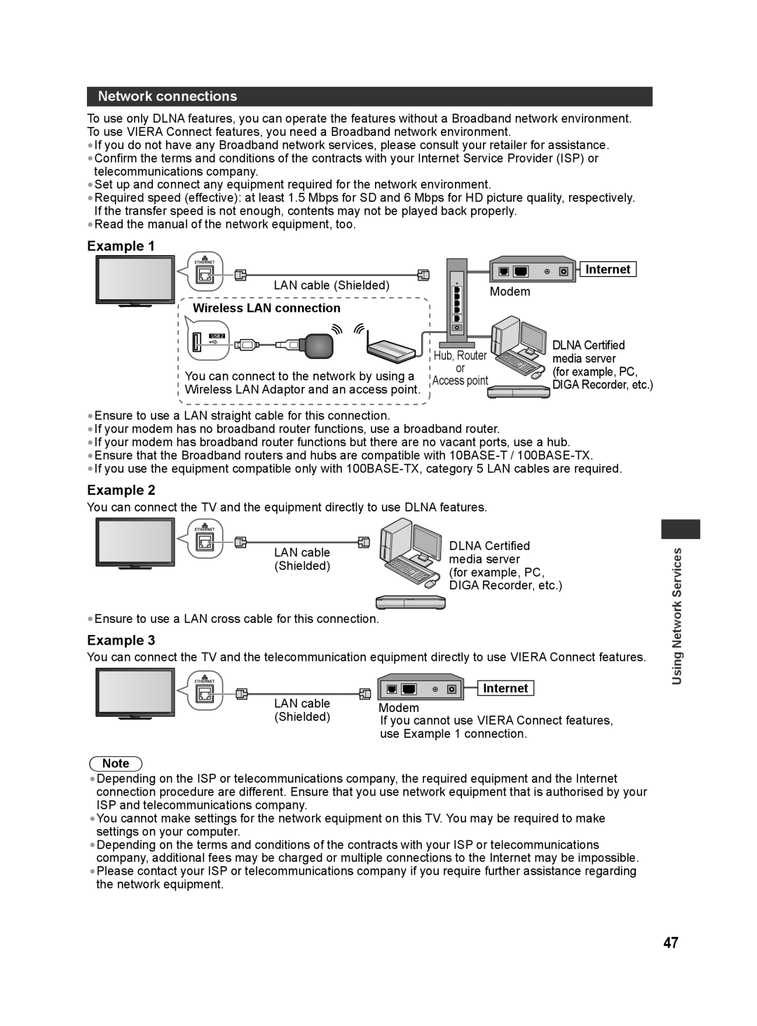 Panasonic TH-L42E30M, TH-L42E30X, TH-L42E30T, TH-L42E30K Network connections, Example, Wireless LAN connection, Internet 