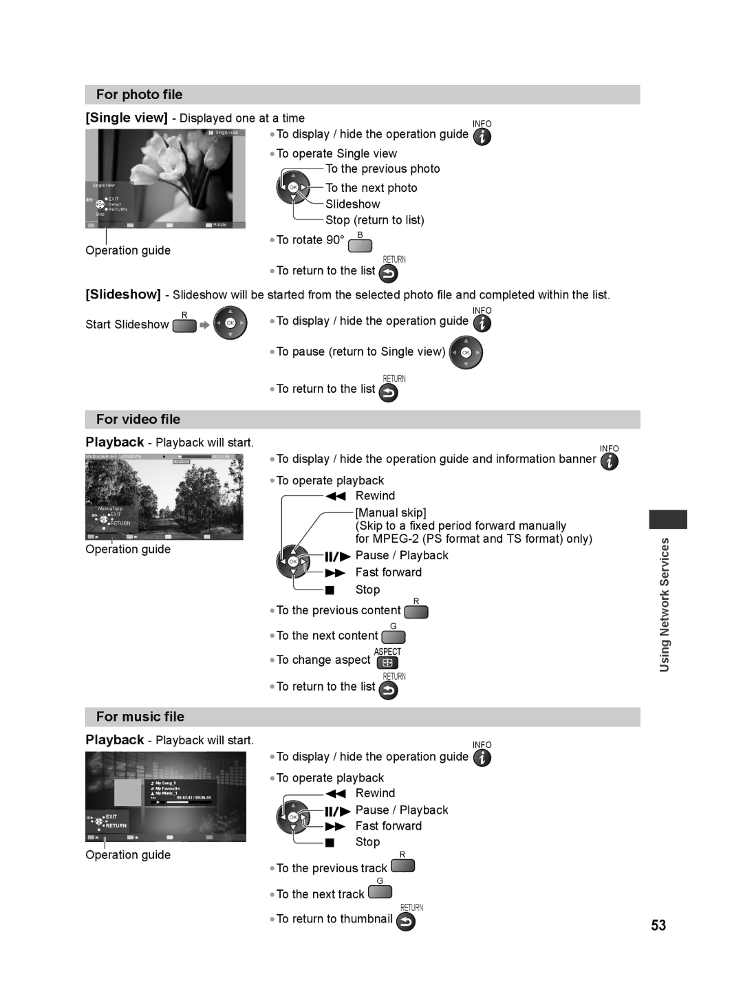 Panasonic TH-L42E30K, TH-L42E30X, TH-L42E30T, TH-L42E30M, TH-L32E30M manual For photo file, For video file, For music file 