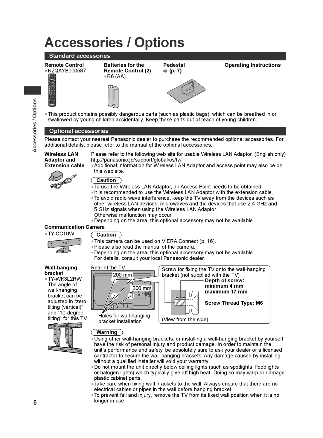 Panasonic TH-L42E30T, TH-L42E30X, TH-L42E30M, TH-L42E30K Accessories / Options, Standard accessories, Optional accessories 