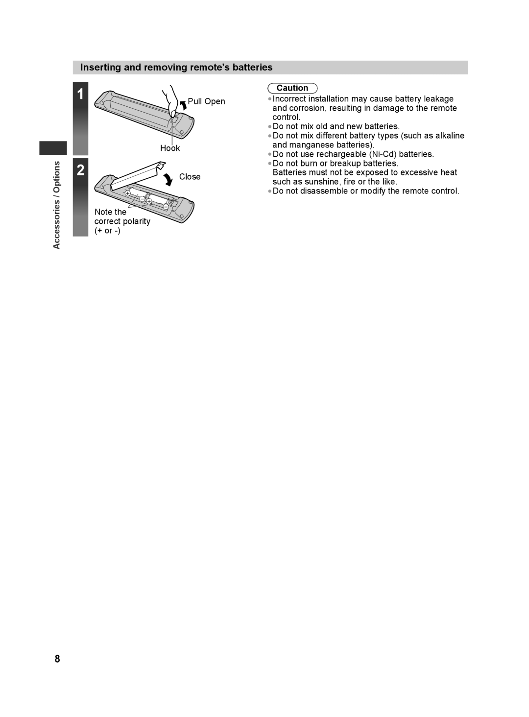 Panasonic TH-L42E30K, TH-L42E30X, TH-L42E30T, TH-L42E30M, TH-L32E30M manual Inserting and removing remote’s batteries 