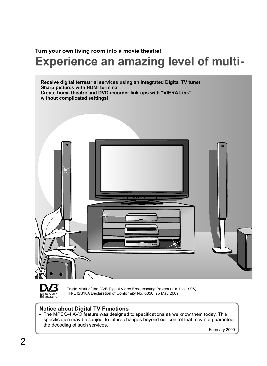 Panasonic TH-L42S10A manual Turn your own living room into a movie theatre, February 