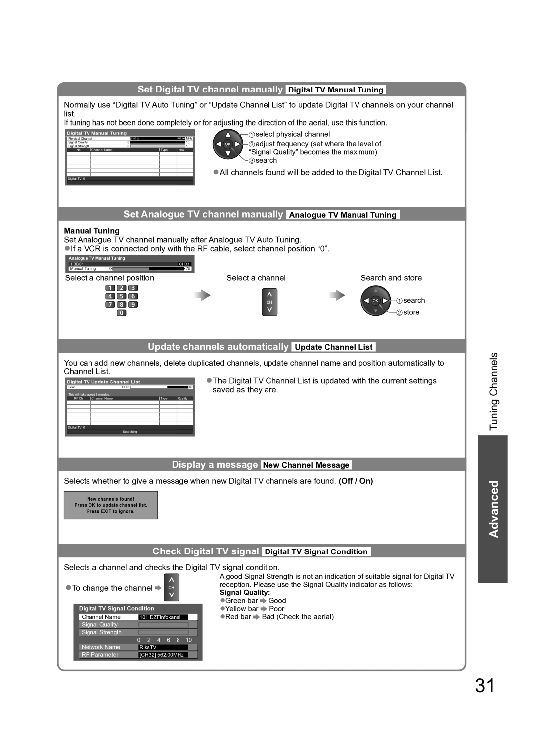 Panasonic TH-L42S10A Set Digital TV channel manually Digital TV Manual Tuning 