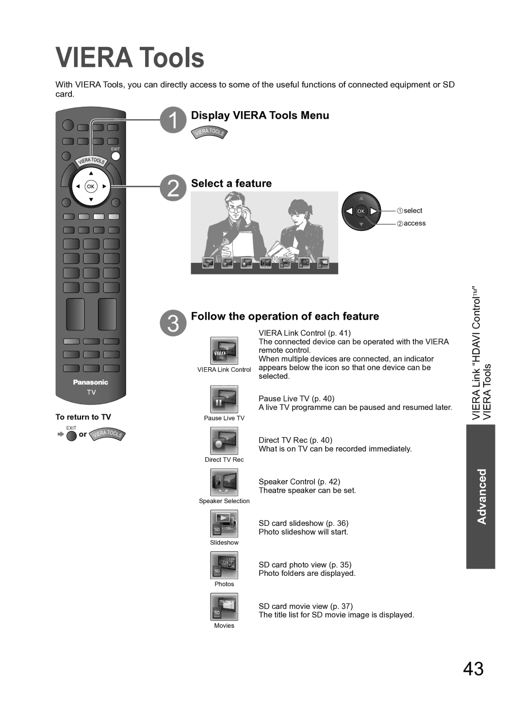 Panasonic TH-L42S10A manual Display Viera Tools Menu Select a feature, Follow the operation of each feature 