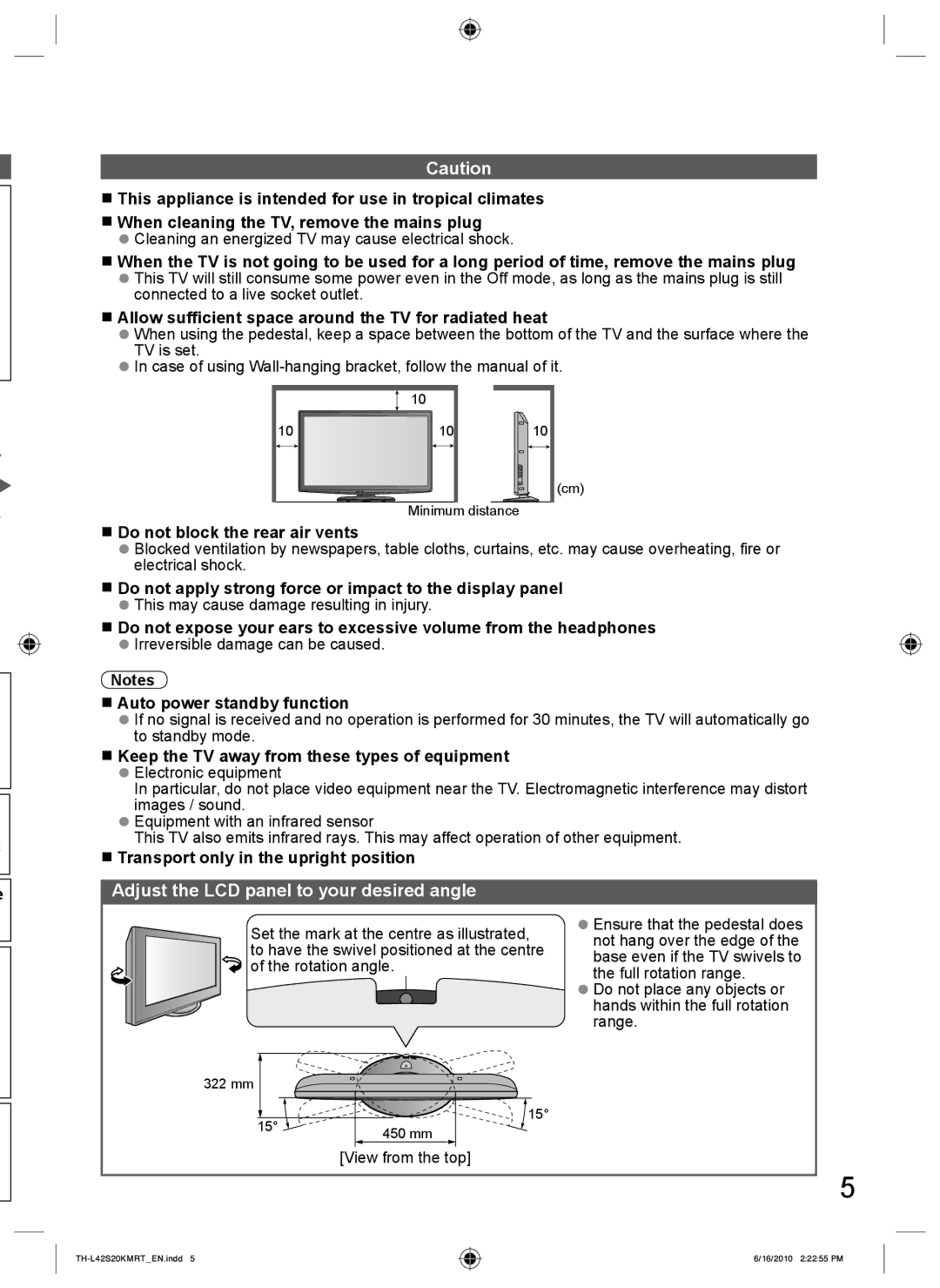 Panasonic TH-L42S20R, TH-L42S20T, TH-L42S20M, TH-L42S20K manual Adjust the LCD panel to your desired angle 