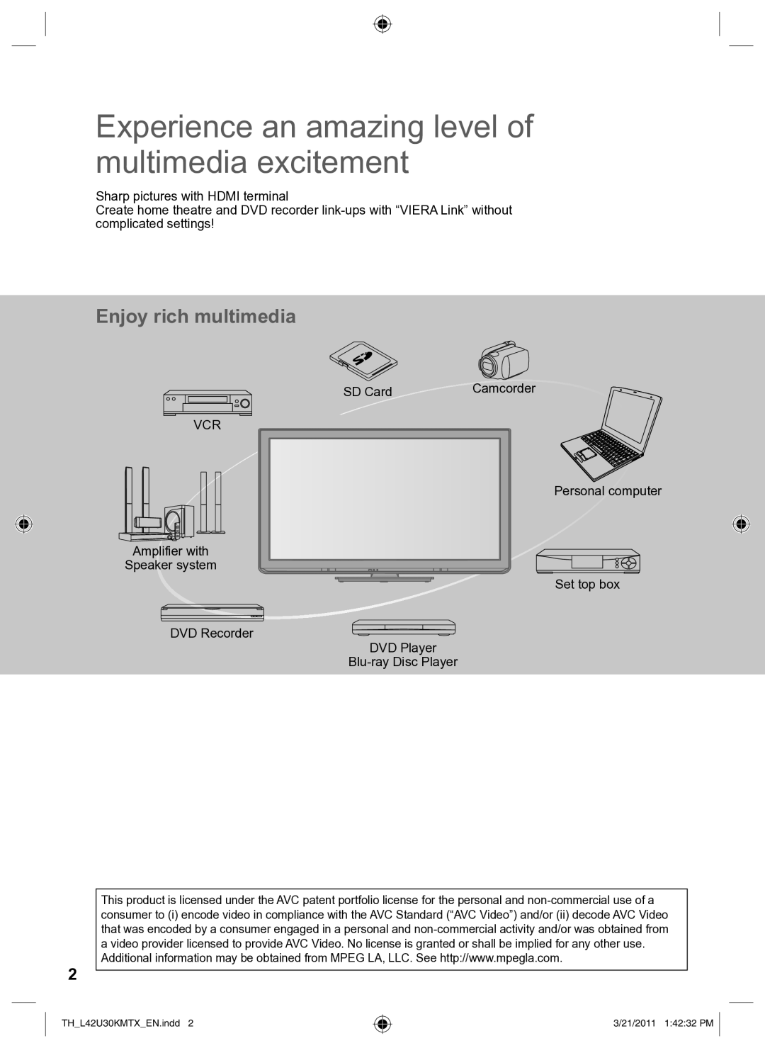 Panasonic TH-L42U30T, TH-L42U30K, TH-L42U30X Experience an amazing level of multimedia excitement, SD Card Camcorder 