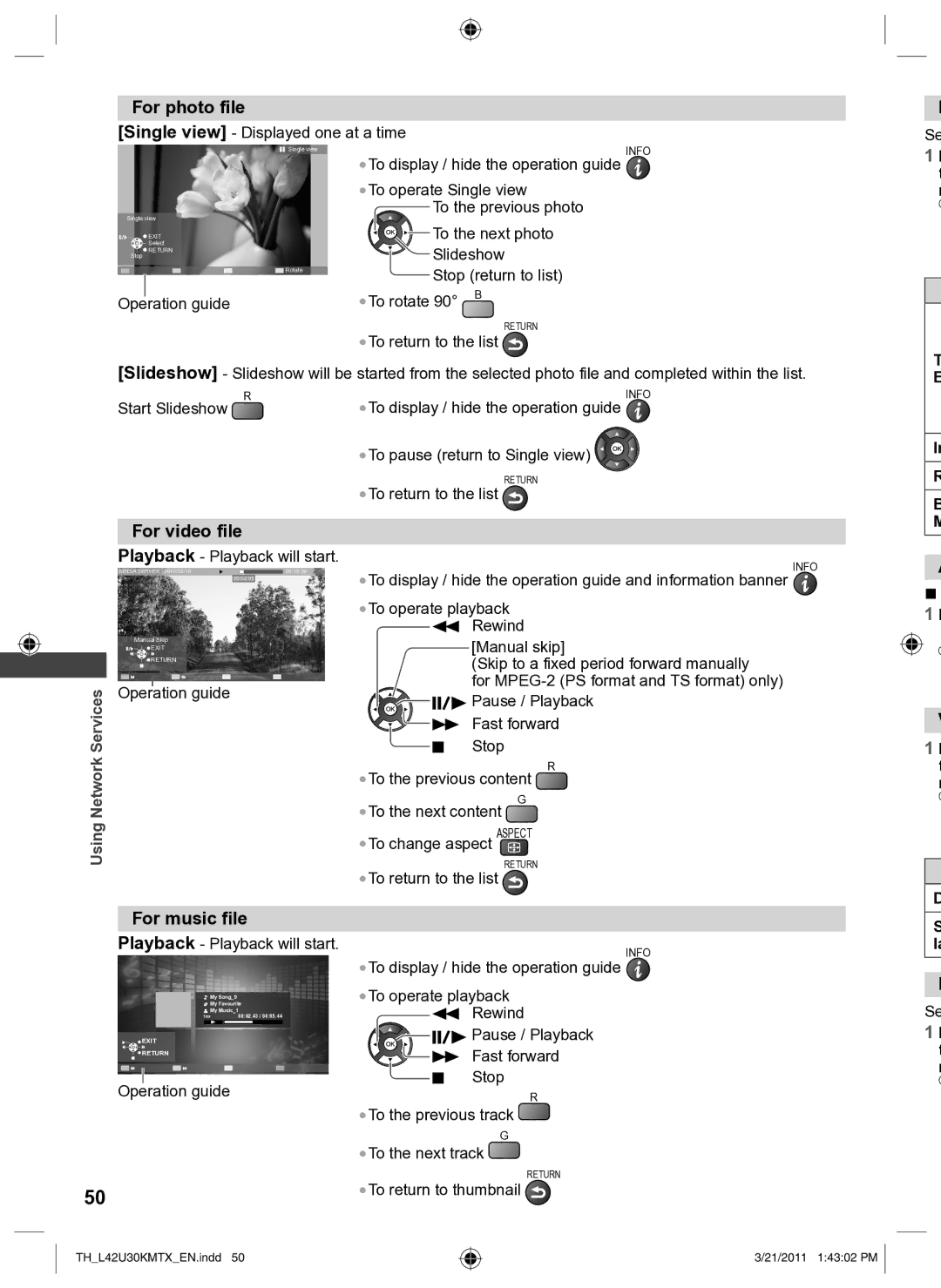 Panasonic TH-L42U30T, TH-L42U30K For photo file, Single view Displayed one at a time, To pause return to Single view 