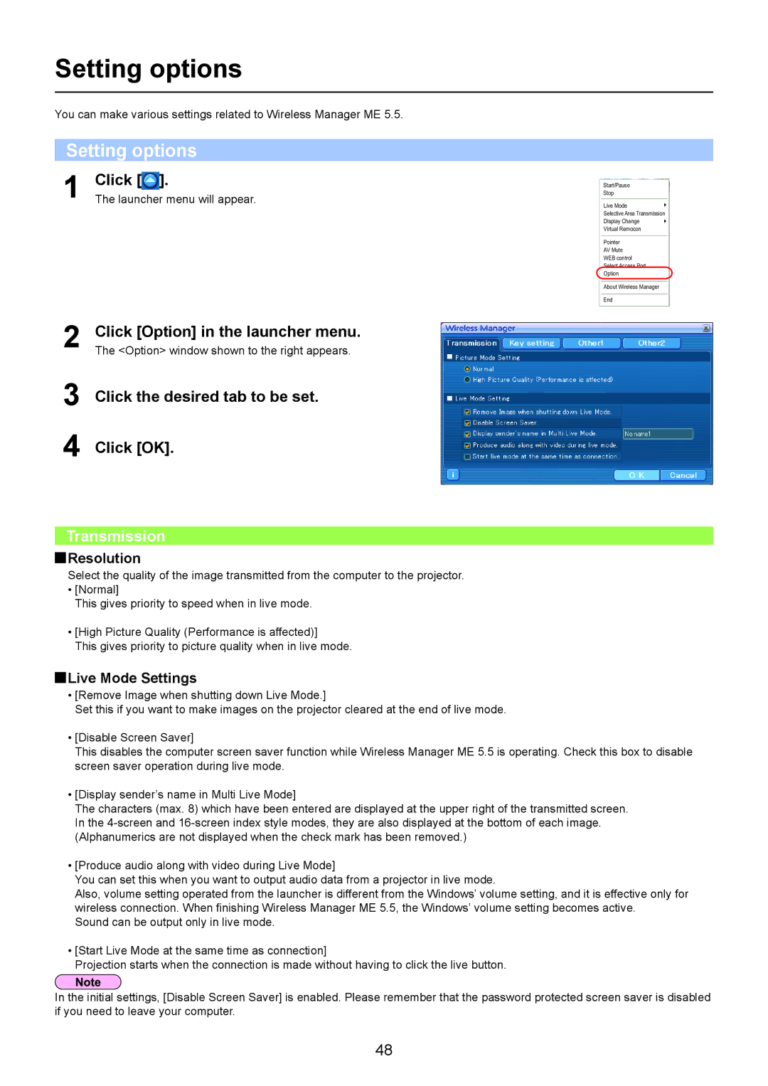 Panasonic TH-LB20NT, TH-LB30NT, PT-LB90NT operation manual Setting options, Transmission 