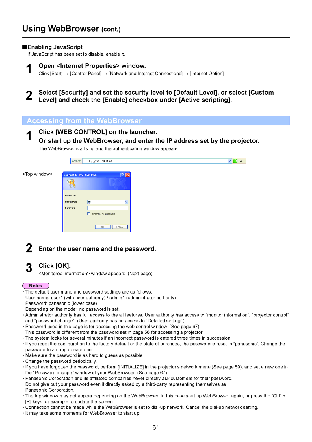 Panasonic TH-LB30NT, TH-LB20NT Using WebBrowser, Accessing from the WebBrowser, Click WEB Control on the launcher 