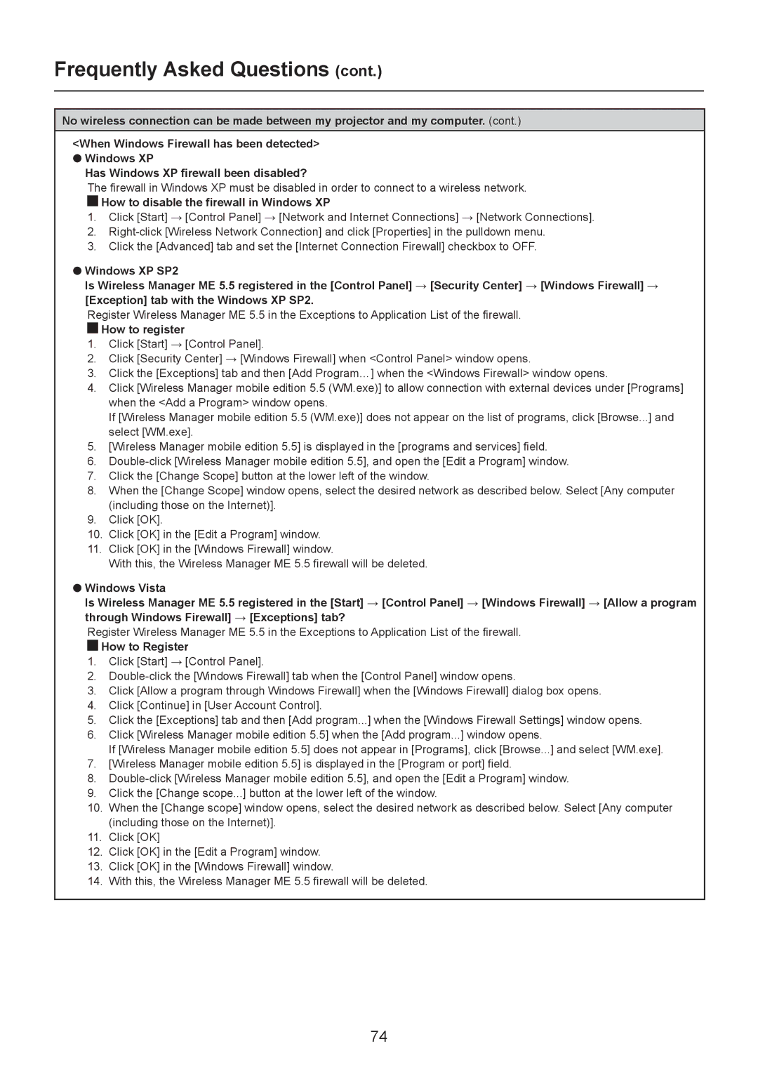 Panasonic PT-LB90NT, TH-LB20NT, TH-LB30NT operation manual How to disable the firewall in Windows XP, How to register 