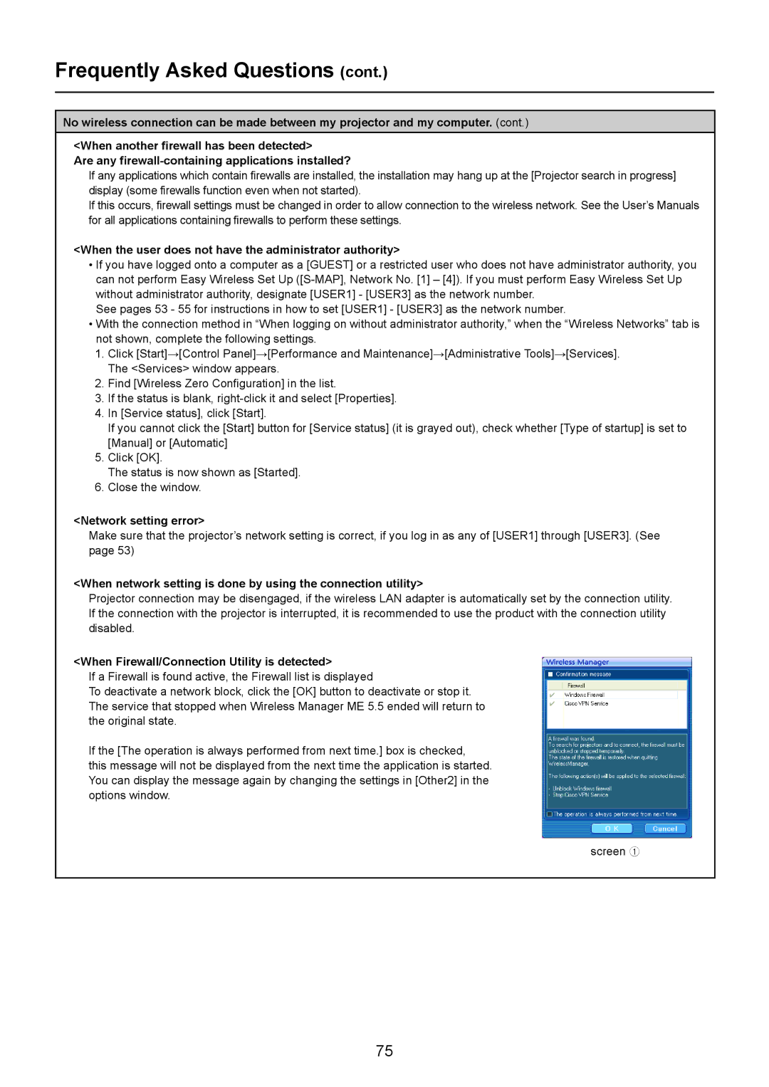 Panasonic TH-LB20NT, TH-LB30NT, PT-LB90NT When the user does not have the administrator authority, Network setting error 