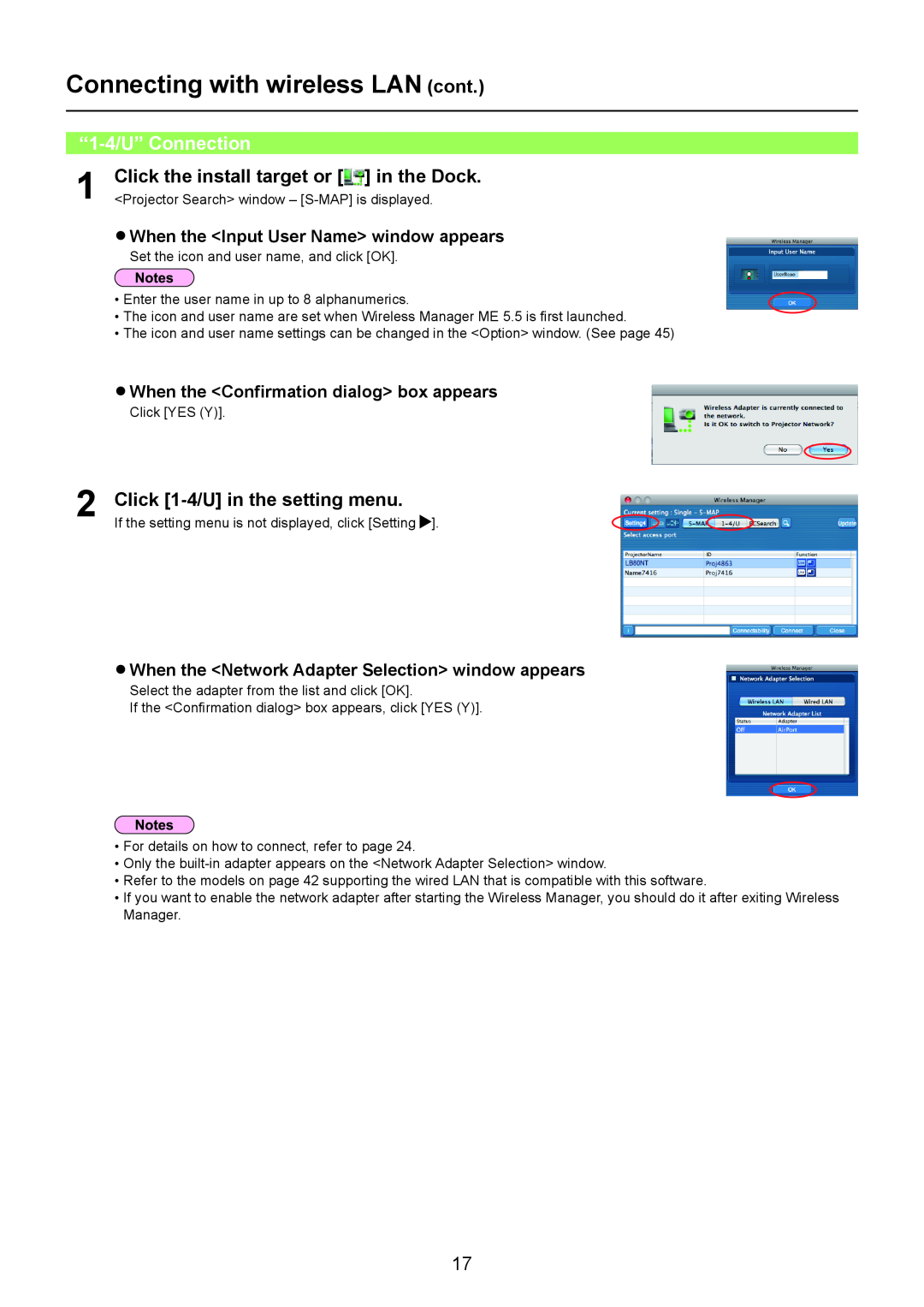 Panasonic PT-LW80NT “1-4/U” Connection, Click 1-4/U in the setting menu, When the Confirmation dialog box appears 