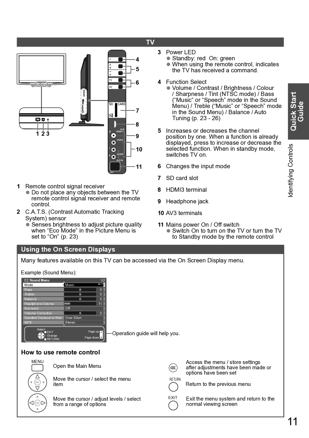 Panasonic TH-P42A2G, TH-P42A20P manual Controls Quick Start Guide, Using the On Screen Displays, How to use remote control 