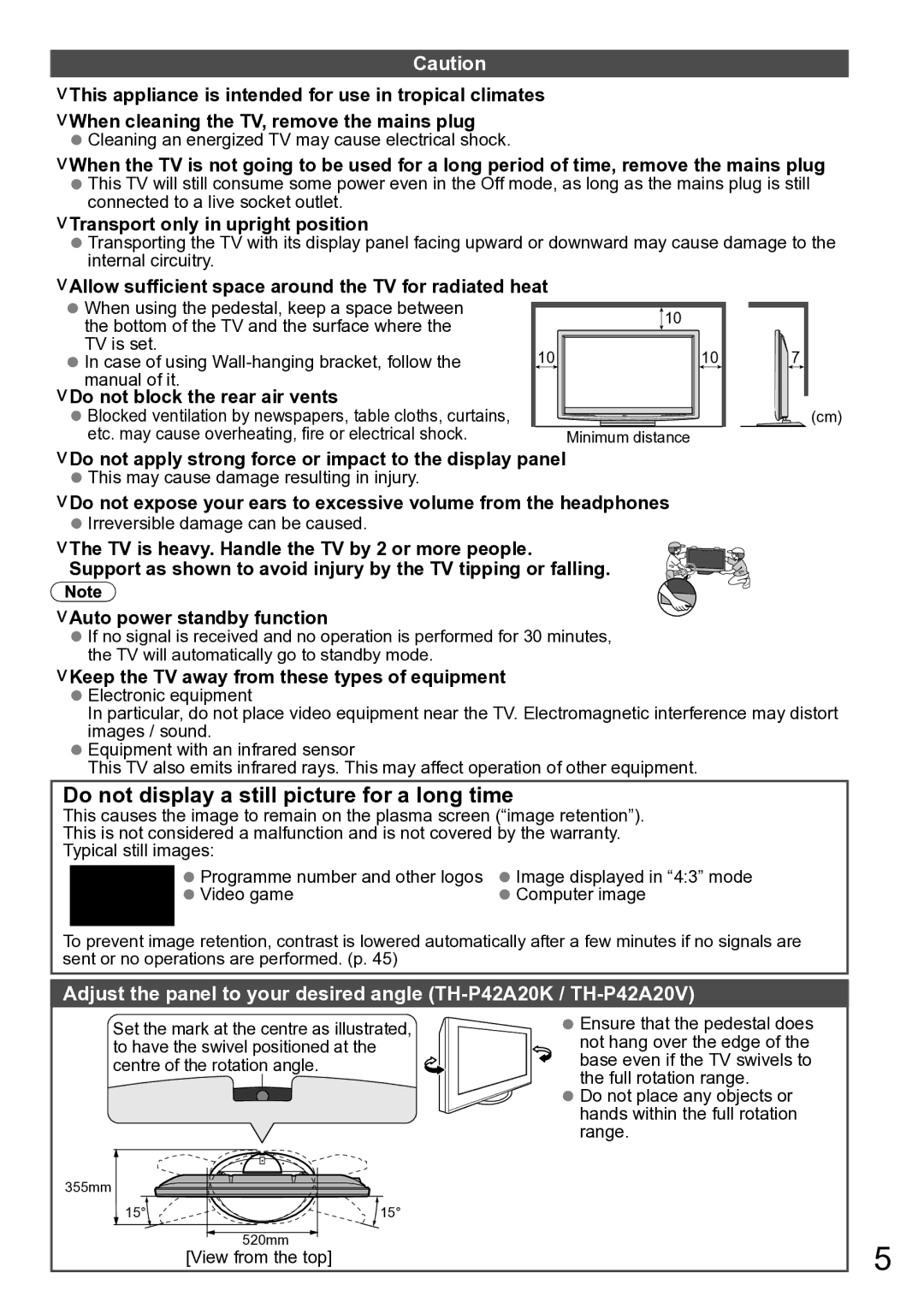 Panasonic TH-P42A2S, TH-P42A20P, TH-P42A20M, TH-P42A20K, TH-P42A20R manual Do not block the rear air vents, View from the top 