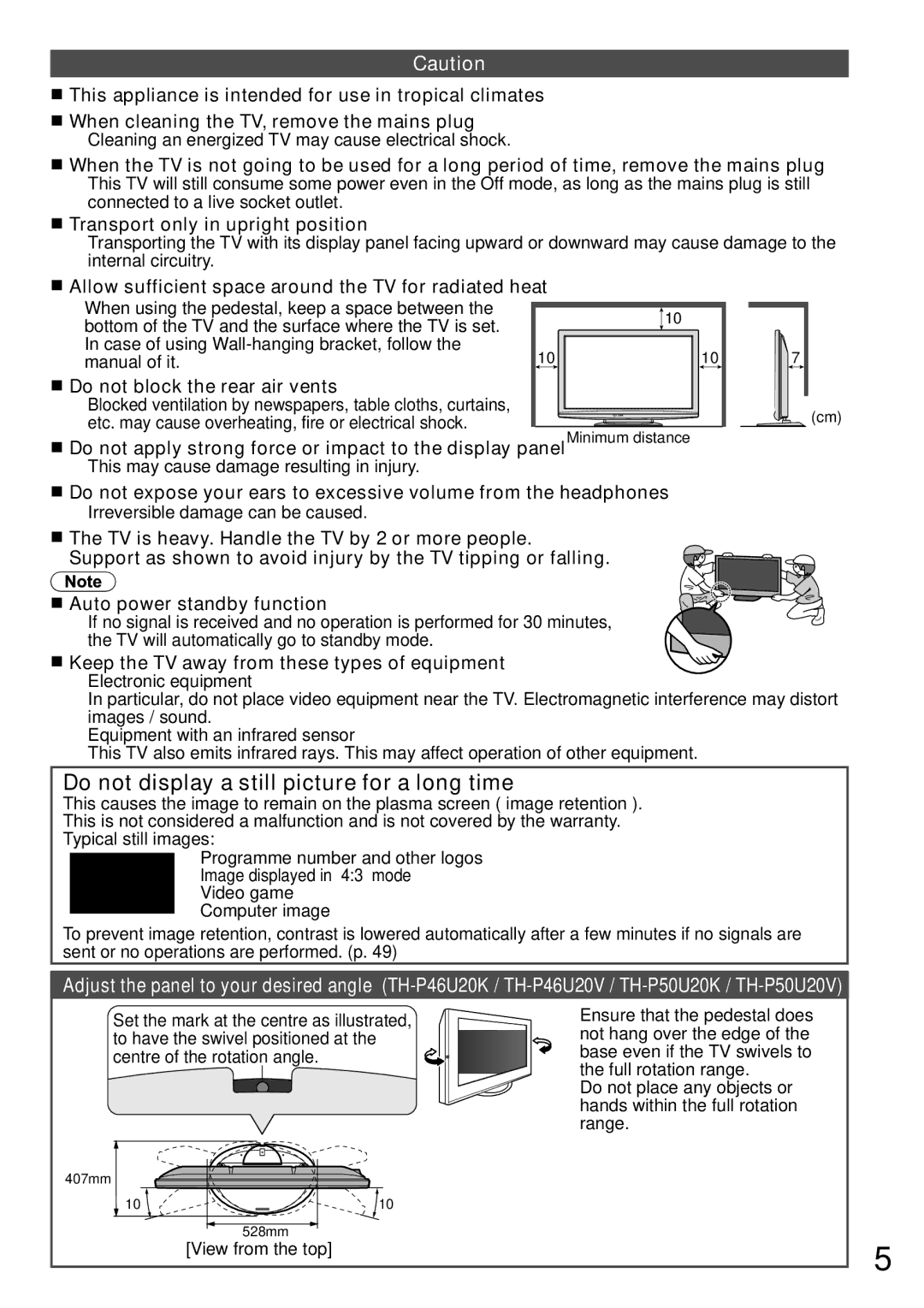 Panasonic TH-P50U20P, TH-P50U20M, TH-P50U20K, TH-P46U20R, TH-P46U20M manual Do not block the rear air vents, View from the top 