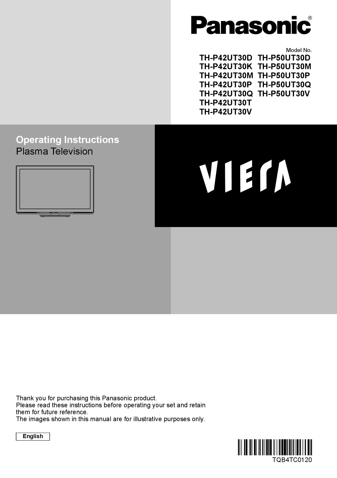 Panasonic TH-P50UT30D, TH-P50UT30V, TH-P50UT30Q, TH-P50UT30P, TH-P50UT30M manual Operating Instructions, TQB4TC0120 