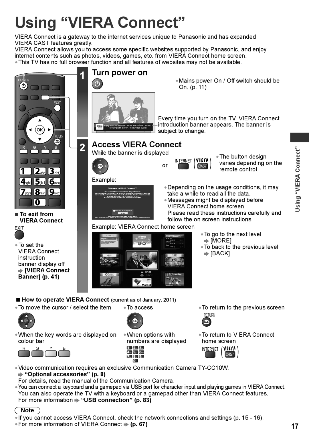 Panasonic TH-P42UT30Q, TH-P50UT30V, TH-P50UT30D, TH-P50UT30Q manual Using Viera Connect, Turn power on, Access Viera Connect 