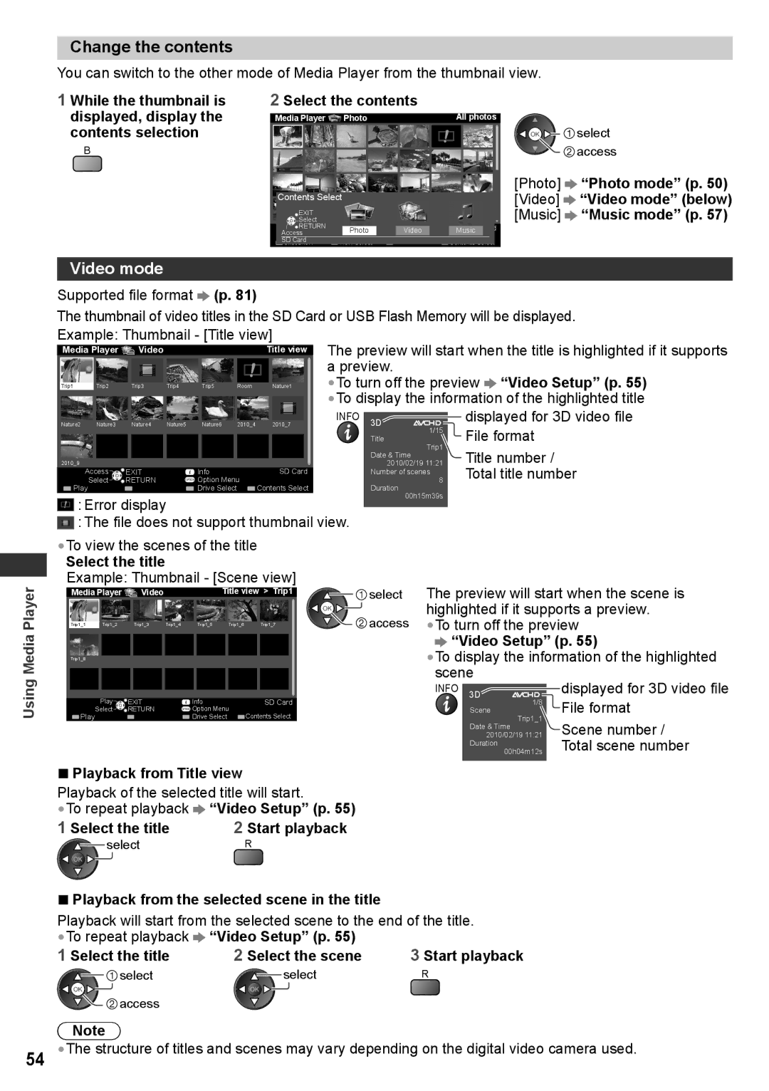 Panasonic TH-P42UT30T, TH-P50UT30V, TH-P50UT30D, TH-P50UT30Q, TH-P50UT30P, TH-P50UT30M manual Change the contents, Video mode 