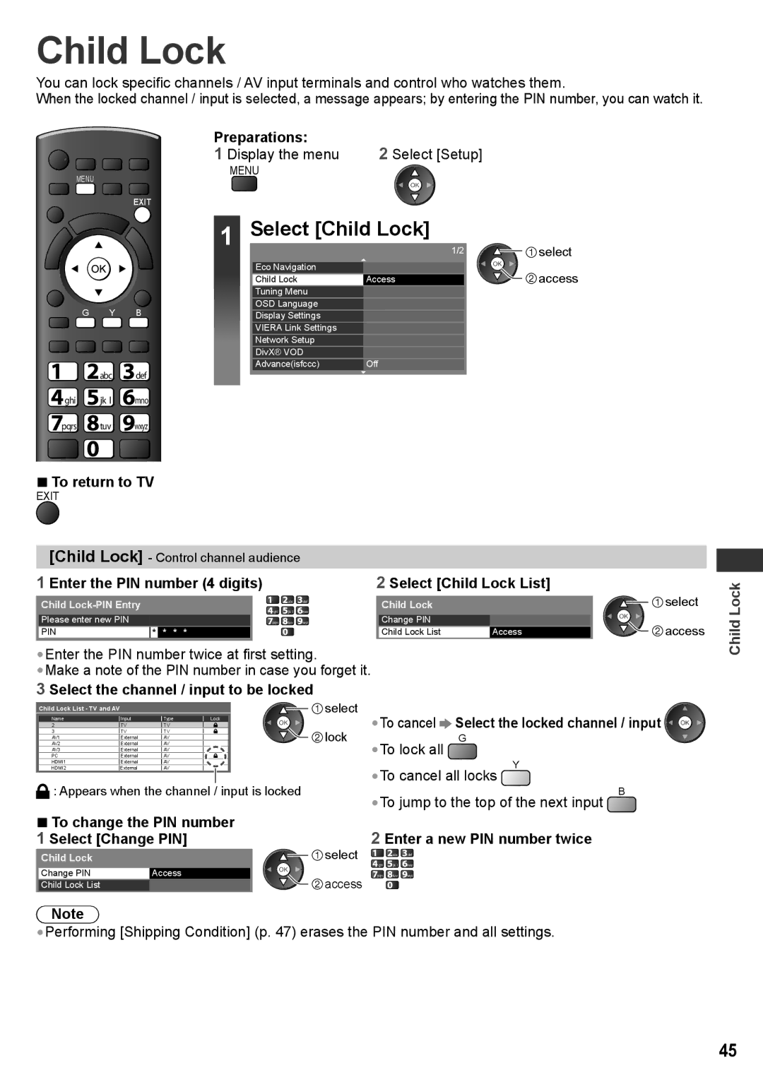 Panasonic TQB4TC0095, TH-P50VT30T, TH-P50VT30V, TH-P42VT30P, TH-P50VT30P, TH-P50VT30K Select Child Lock, Preparations 