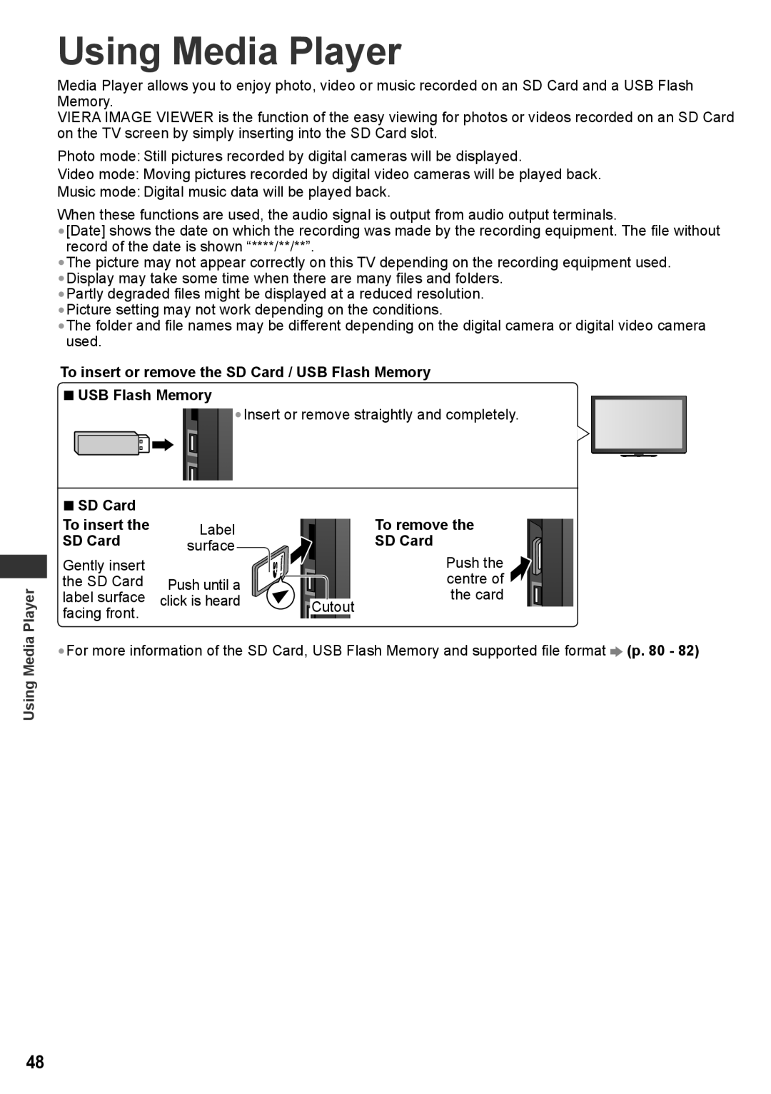 Panasonic TH-P50VT30P, TH-P50VT30T, TQB4TC0095, TH-P50VT30V, TH-P42VT30P, TH-P50VT30K, TH-P50VT30D Using Media Player 