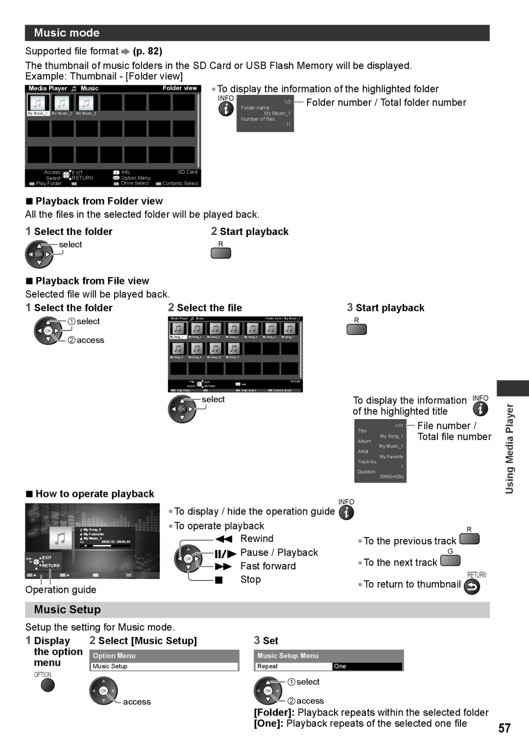 Panasonic TH-P50VT30V, TH-P50VT30T, TQB4TC0095, TH-P42VT30P, TH-P50VT30P, TH-P50VT30K, TH-P50VT30D Music mode, Music Setup 