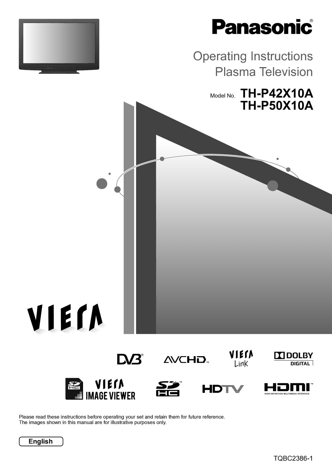 Panasonic operating instructions TH-P50X10A, Model No. TH-P42X10A 