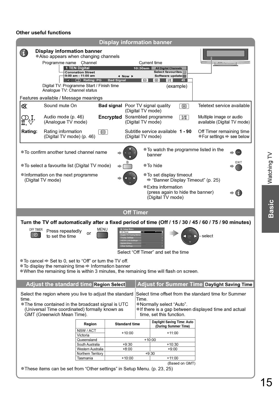 Panasonic TH-P42X10A, TH-P50X10A operating instructions Display information banner, Off Timer, Encrypted 