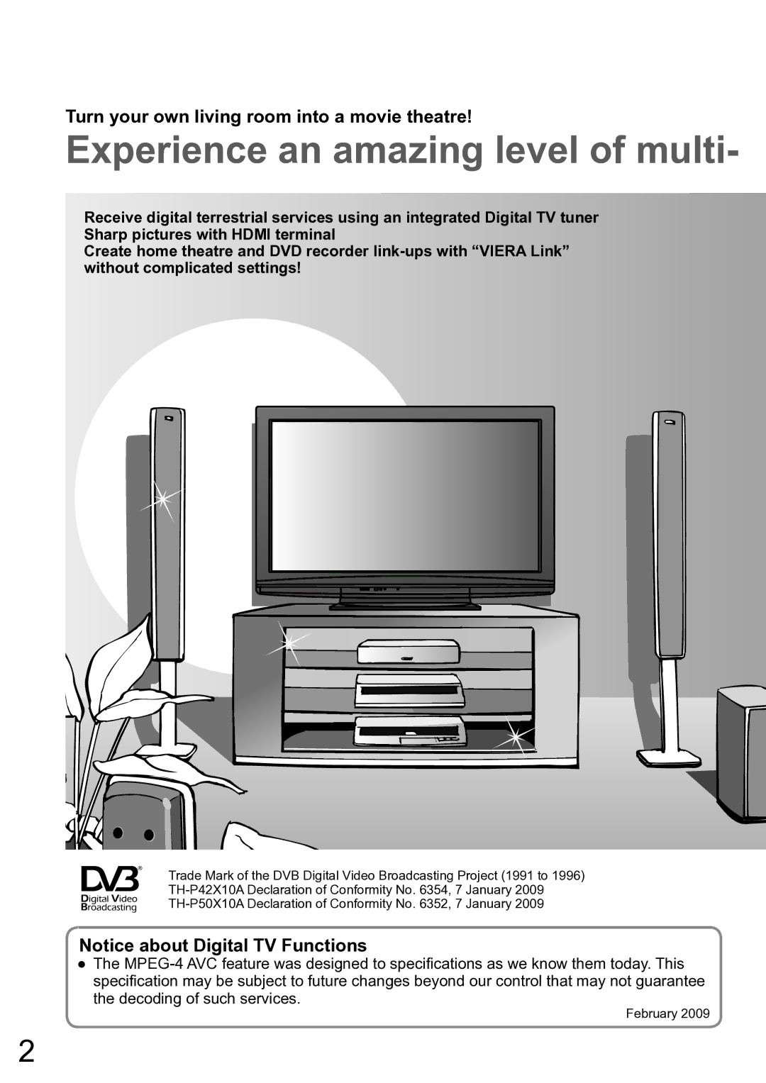 Panasonic TH-P50X10A, TH-P42X10A operating instructions Turn your own living room into a movie theatre, February 