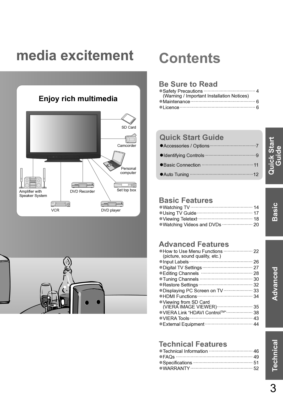 Panasonic TH-P42X10A, TH-P50X10A operating instructions Contents 