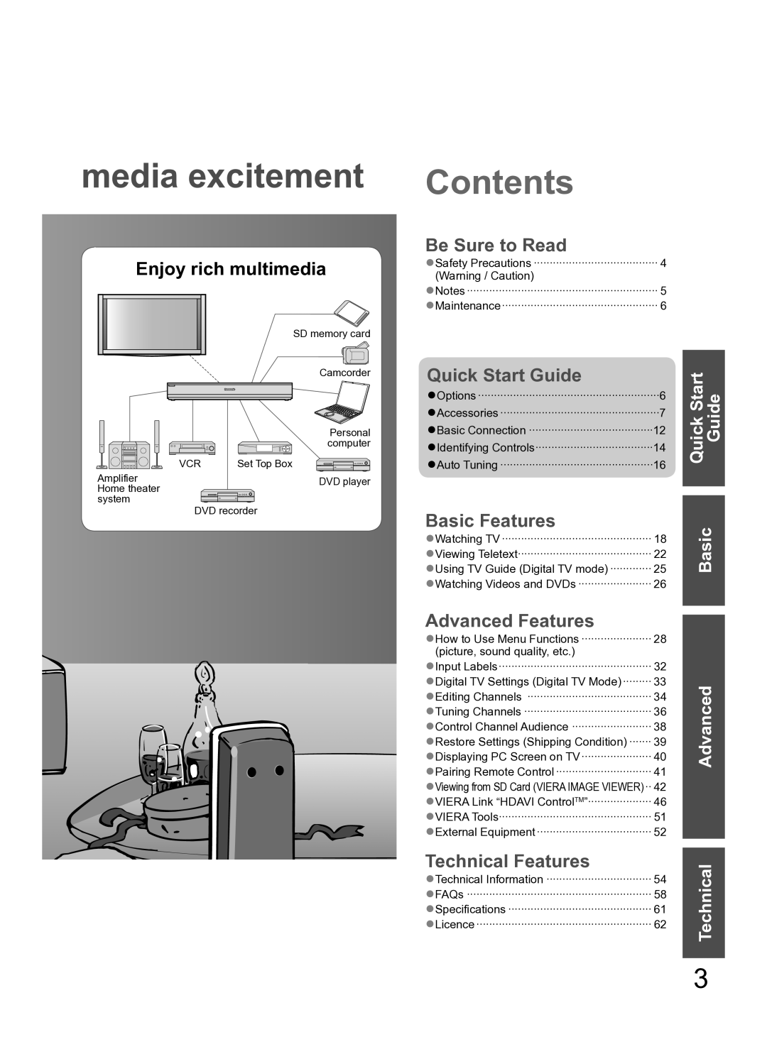 Panasonic TH-P54Z10H manual Contents 